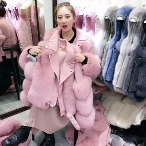 2020 Mommy and me jacket / PU leather and fur combined coat / fur jacket