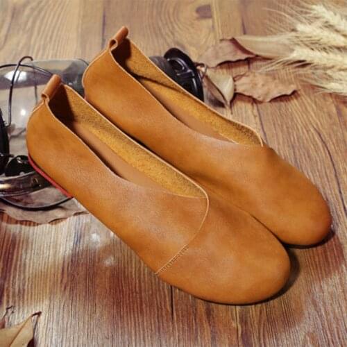 2021 Genuine Leather Flat Shoes Woman Hand-sewn Leather Loafers Cowhide Flexible Spring Casual Shoes Women Flats Women Shoes