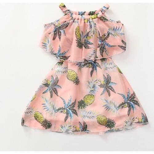 4# Printing Leader Girls Casual Dresses New Summer Kids Fruits Pineapple Print Costumes Baby Sweet Outfits Party Suits Toddler