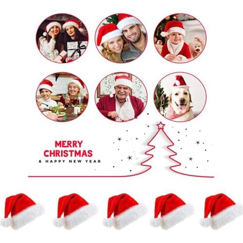 5pcs Christmas Santa Hat Soft Plush Velvet Xmas Cap Traditional Red White Hat For New Year Gifts Festive Holiday Party Supplies