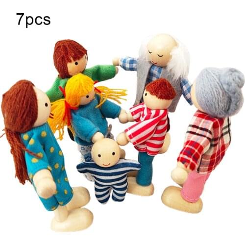 7Pcs/Set Cartoon Family Wooden Movable Jointed Doll Parent-child Toys Kids Gift