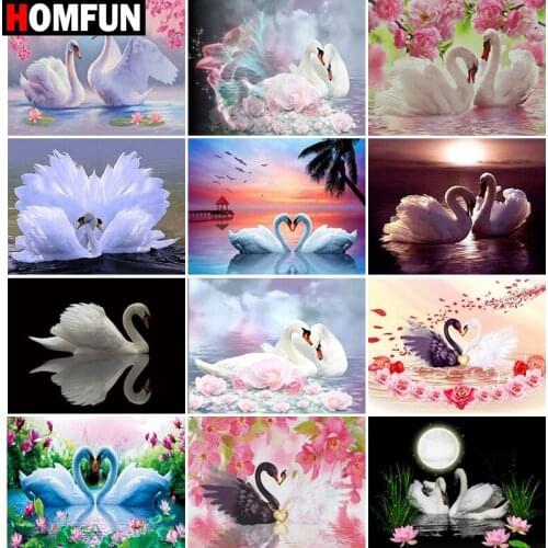 HOMFUN Full Square/Round Drill 5D DIY Diamond Painting "White Swan Scenery" Embroidery Cross Stitch 5D Home Decor Gift