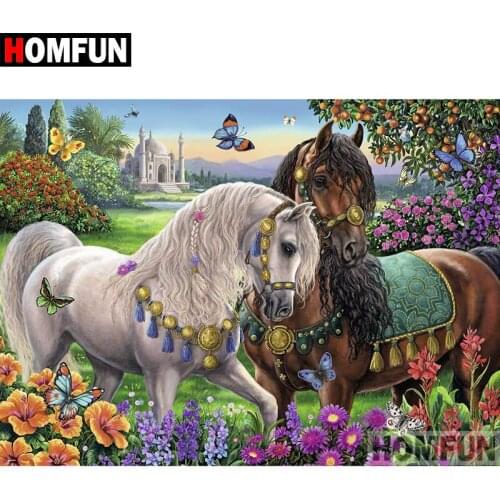 HOMFUN Full Square/Round Drill 5D DIY Diamond Painting "Animal horse" Embroidery Cross Stitch 5D Home Decor Gift A08775