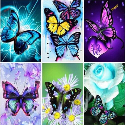 Butterfly Diamond Paintings Diy 5D Full Round Square Diamond Embroidery Flower Diamond Mosaic Animal Rhinestones Diamond Art Kit
