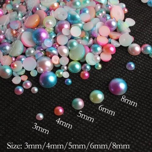 Mixed size 600Pcs/pack ABS Imitation Pearls Half Round Flatback Beads Mermaid AB Nail Art DIY Decoration Makeup Tools