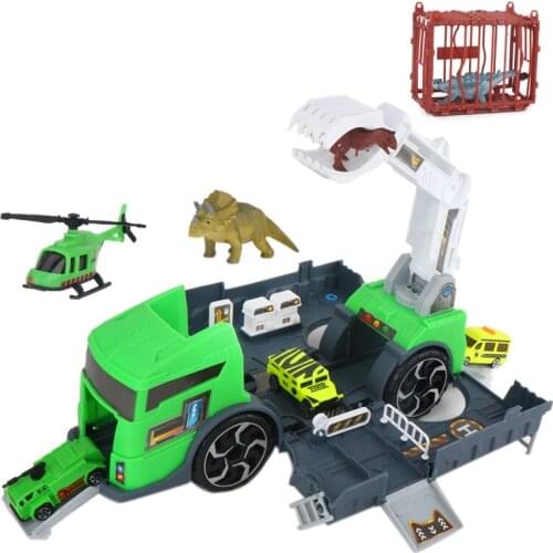 Dinosaur Transport Car Carrier Truck Toy with 3 Dinosaurs 3 Matchbox Cars and 1 Helicopter for 3 4 5 Year Old Boys
