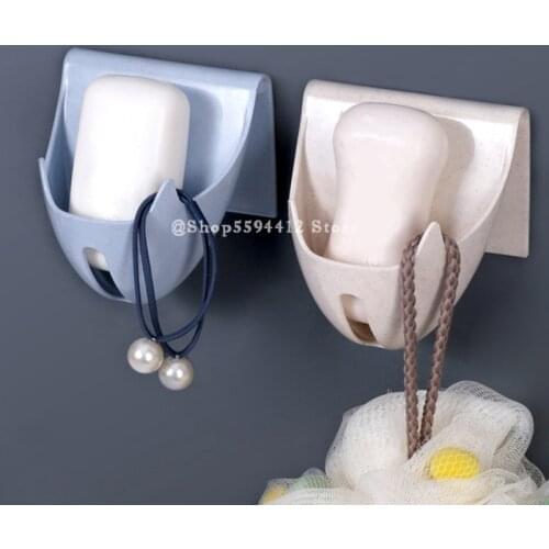 Drain Soap Box Sucker Soap Holder Dish Bathroom Organizer Storage Box Plastic Tray Holder Container PP Wall-mounted Punch-free
