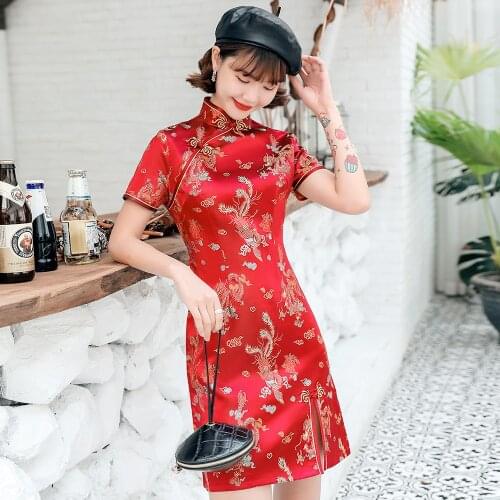 Elegant High Split Cheongsam Women Satin Qipao Chinese Style Evening Party Dress Sexy Slim Vintage Mandarin Collar Vestidos