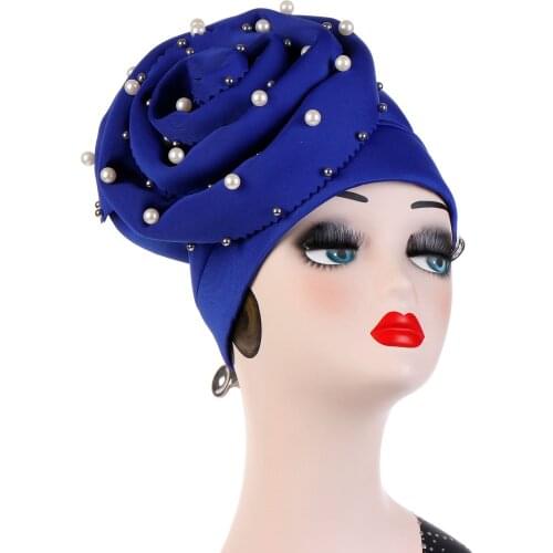 European and American fashion solid color space cotton large flower Muslim baotou hat beaded large flower hat baotou hat