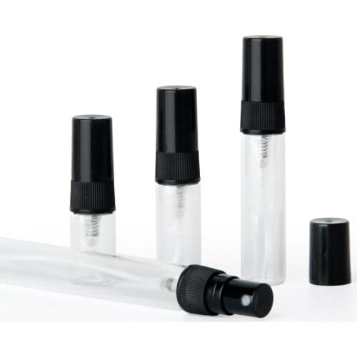 50pcs/lot Black 2ml 3ml 5ml 10ml Mist Spray Bottle Spray Pump Bottle Travel Refillable Glass Perfume Bottle With Sprayer