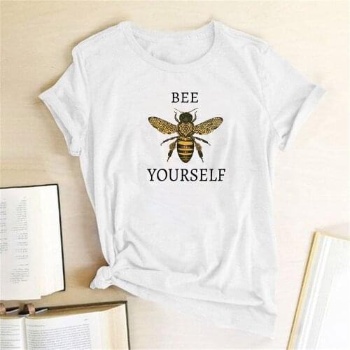 Bee Yourself Print T-shirt Women Casual Round Neck Summer Funny Graphic Tee Bee T-shirt Ropa De Verano Mujer 2020 Women Tops