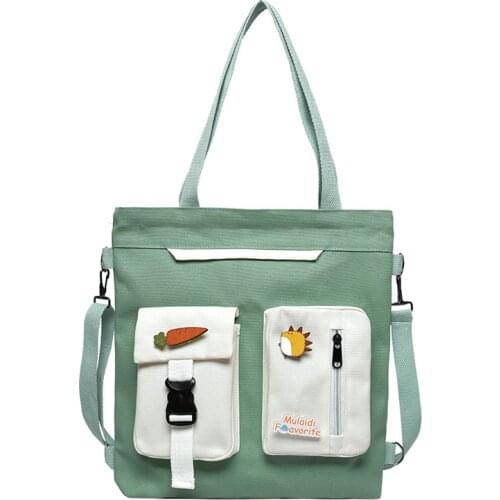 PURFAY Canvas Capacity Women Shoulder Bag Cotton Tote Shopper Bag Eco Reusable Travelling bag Cloth Messenger Bag