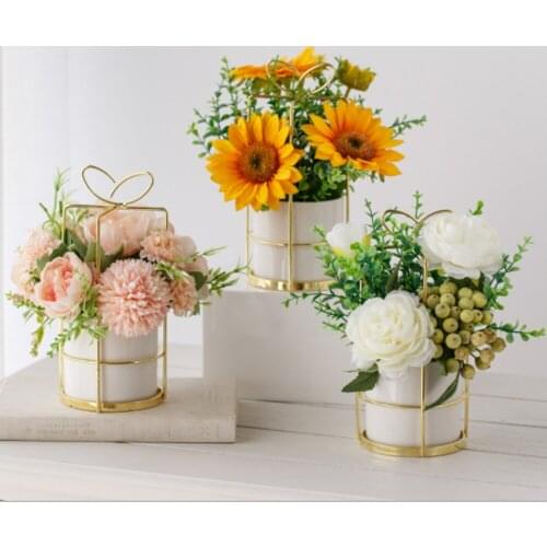 HHS Artificial flowers Rose Bouquets Bonsai Green Plants Stage Bridal Office Room Desk Wedding Arrangement home decoration salon