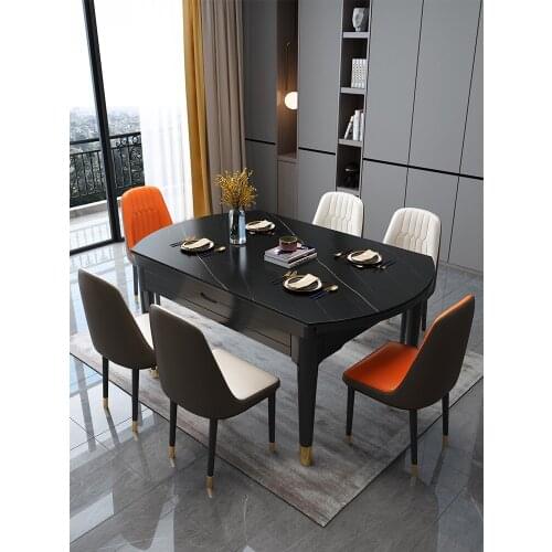 Rock plate dining table and chair combination household light luxury modern simple small house type telescopic folding solid
