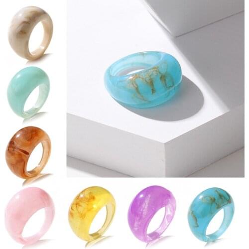 2021 New Resin Geometric Circle Round Rings Pink Purple Colorful Elegant Acrylic for Women Girls Fashion Jewelry Gifts Rings