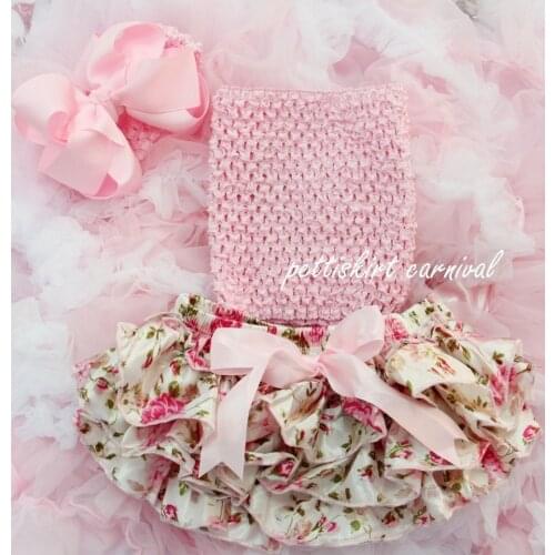 Hot Sale Baby Set Girls Boys Crochet Corset Tutu Tube Top with Satin Print Bloomers Shorts and Headband Set Children Cloth Sets