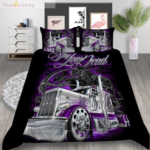 Thumbedding Purple Truck Bedding Set King Size Queen Duvet Cover Set Queen Beautiful Soft Material Bed Cover with Pillowcase