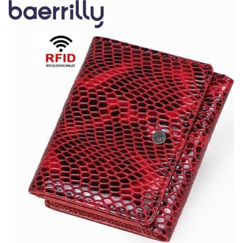 Rfid Blocking Wallet Genuine Leather Women Short Wallets Ladies Card Holder Clutch Bags Female Coin Purse Carteira Feminina