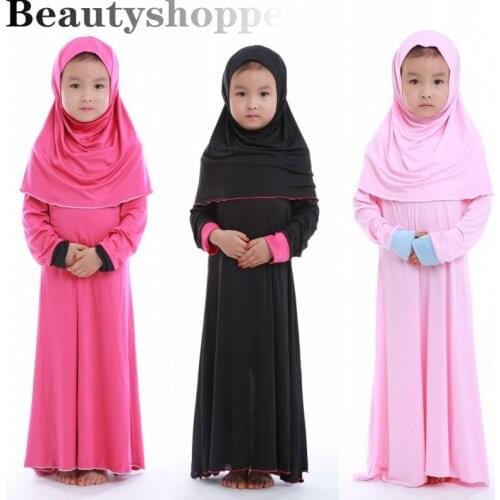 Muslim Kids Girls Dress Two Pieces Set Abaya Long Hijab Scarf Maxi Skirt Islamic Clothing Arab Prayer Jilbab Burqa Kaftan Robes