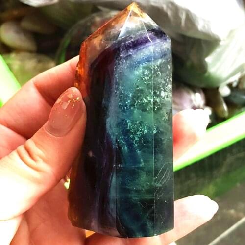 Natural Fluorite Crystal Colorful original Stone Point Healing Wand Treatment Stone