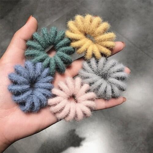 New Winter Korean Furry Faux Fur Telephone Wire Line Large Size Hair Tie Spiral Shape Rubber Elastic Hair Band Women Accessories