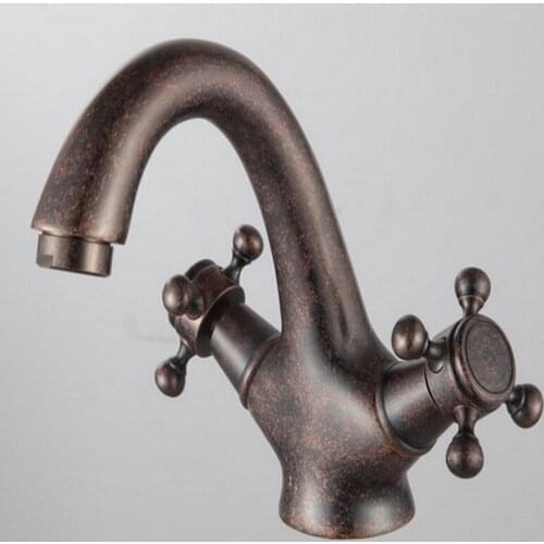 Rome Red Copper Single Hole Dual Cross Handles Bathroom Vessel Sink Mixer Tap Faucet ann007