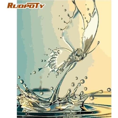 RUOPOTY Butterfly Water Oil Painting By Numbers For Adults Home Decoration 40x50cm Framed Handmade Diy Gift Acrylic Paint Pictur