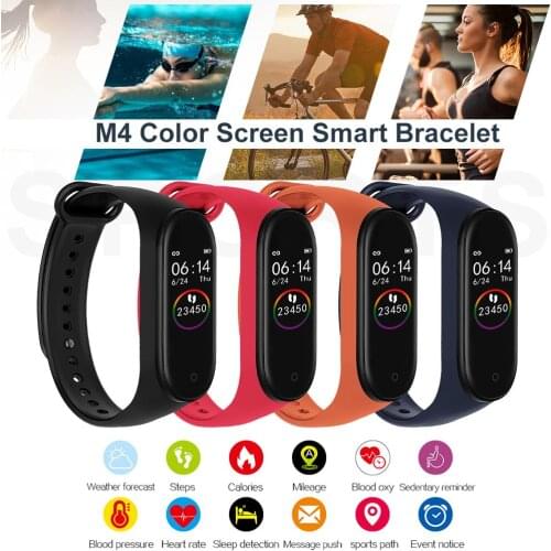 Pedometer Waterproof M4 Color Screen Sports Fitness Step Counter Tracker Heart Rate Blood Pressure Monitoring Smart Bracelet