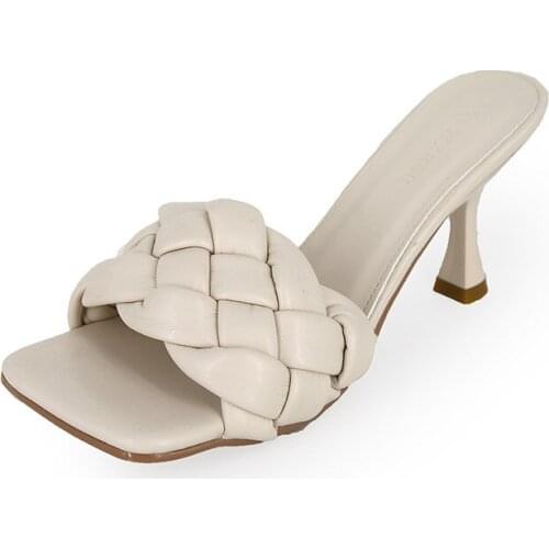 Slippers womens outer wear summer new ins Korean student net red stiletto woven high heels