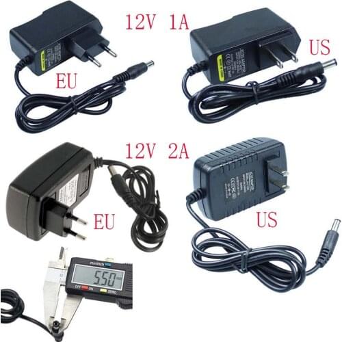 US EU Plug AC 100-240V to DC 12V 1A 2A Switching Power Supply Converter Adapter Transformer 5.5*2.5mm