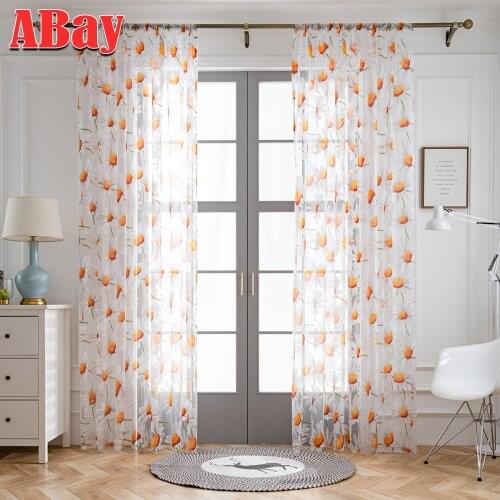 Modern Printing Tulle Curtains for Living Room Transparentes Window Sheer Curtain for Bedroom Kitchen White Floral Voile Drapes