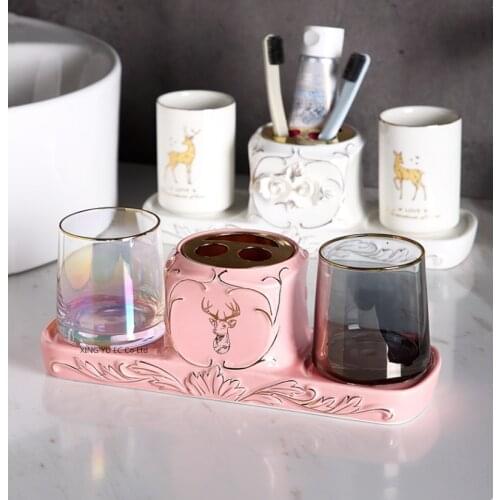 Light luxury high-end electric toothbrush holder rack shelf bathroom bathroom vanity table set storage mouthwash cup set