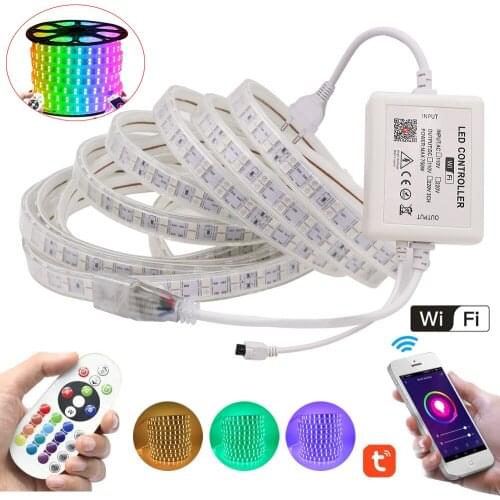 RGB LED Strip Light Wifi Flexible LED Tape+24Key Remote 5050 60leds 120Leds Waterproof LED Ribbon Stripe 110V US 220V EU AU UK