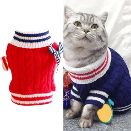 Turtleneck Durable Bowknot Decor Pet Cat Sweater Acrylic Fiber Cat Coat Thick for Small Dog