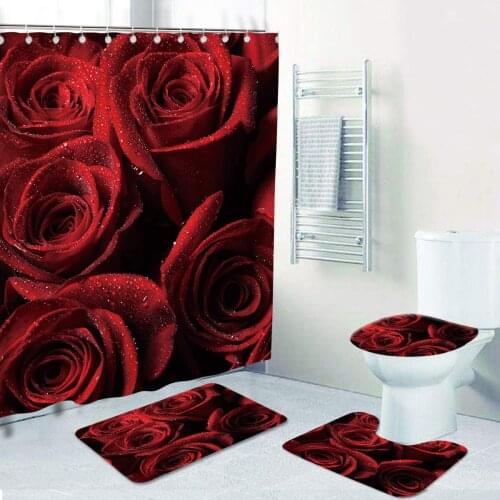 Rose Print Shower Curtain Waterproof Polyester Bathroom Curtain Anti-slip Bath Mat Set Toilet Rug Carpet Home Decor Dropshipping
