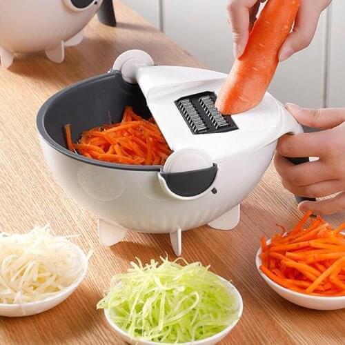 Magic Multifunctional Rotate Vegetable Cutter With Drain Basket Kitchen Veggie Fruit Shredder Grater Slicer