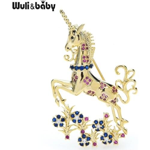 Wuli&baby Cubic Zirconia Fairy Unicorn Brooches Top Quality Flying Horse Party Office Brooch Pin Gifts