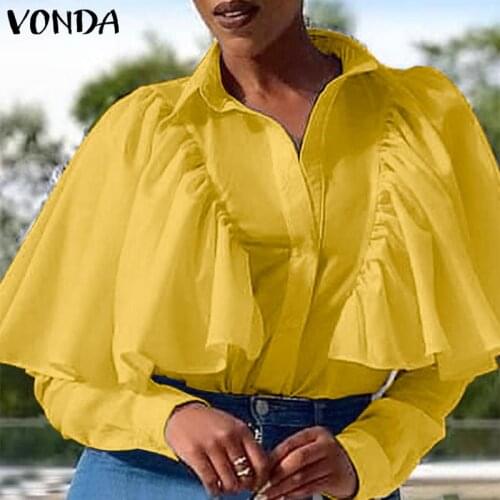 Women Shirts Long Sleeve Turn-down Collar Blouse 2021 VONDA Female Casual Blouse OL Shirts Blusas Tops Oversized Robe Femme