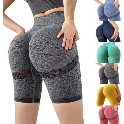 Womens Solid Color Slimming Short Pants High Waist Seamless Yoga Shorts for Daily and Exercise Sports Fitness