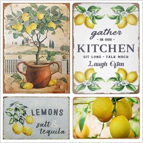 Retro Kitchen Food Tin Sign Vintage Lemon Vegetables Fastfood Metal Plaques Resturant Wall Decoration Iron Painting 20X30Cm