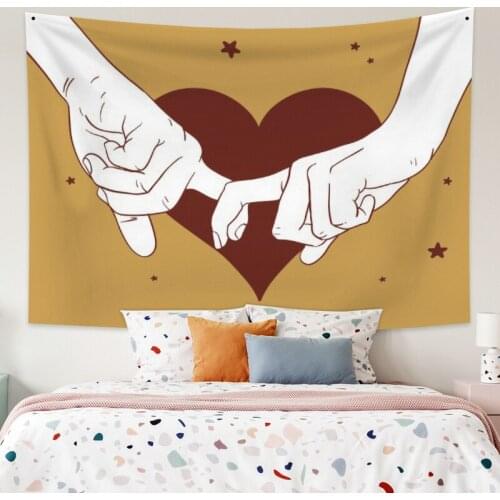 Hold hands with Love Golden Tapestry Vintage Exotic Summer Plant Nature Frame for Bedroom Photography Wall Decor