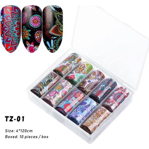 10 Designs/set Nail Foils Transfer Rolls Nail Art Stickers Starry Paper UV Gel Wraps Adhesive Decals Nail Tip DIY Manicure Decor