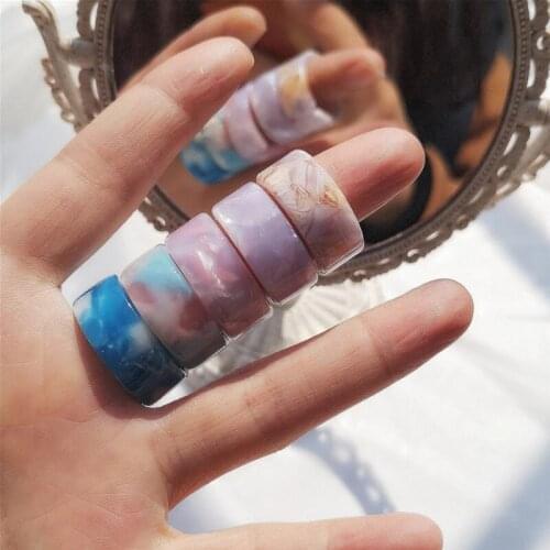 14 Colors Stackable Glossy Transparent Printing Finger Rings Aesthetic Retro Simple Resin Friends Jewelry Gift