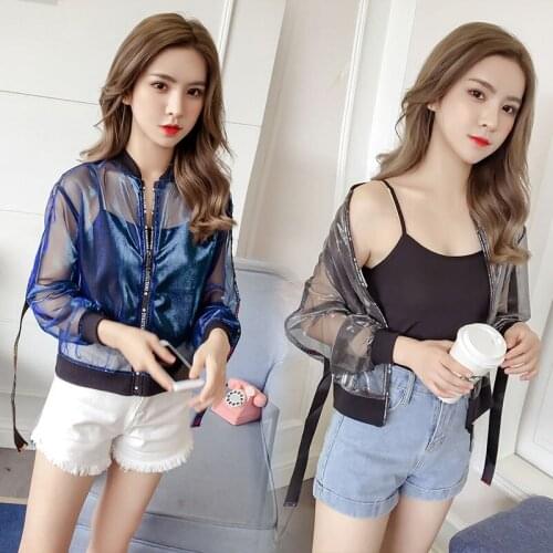 New 2021 Fashion Summer Sunscreen Mesh Coat Women Jackets Harajuku Long Sleeve Outwear Jacket Streetwear Ribbon Baseball Clothes