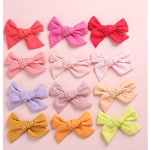 220 pcs/lot, Hand Tied Cotton Bow hair clips, Spring Summer Fabric Bow hair clips, Baby Girls Hair accessories