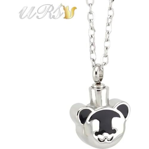316L stainless steel bear urn cremation jewelry necklace pendant perfume locket with o-shaped chain