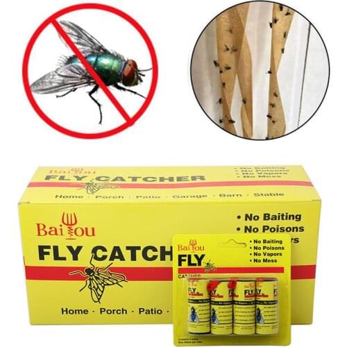 4/8/12/16Pcs Fly Sticky Paper Strip Strong Glue Flying Insect Bug Mosquitos Catcher Roll Tape WXV Sale