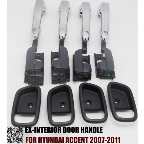 8PCS CHROME EXTERIOR BLACK INTERIOR WITH CASE DOOR HANDLE FOR HYUNDAI ACCENT 2007-2011 RL:83650-1E000 RR:83660-1E000 FL:82650-1