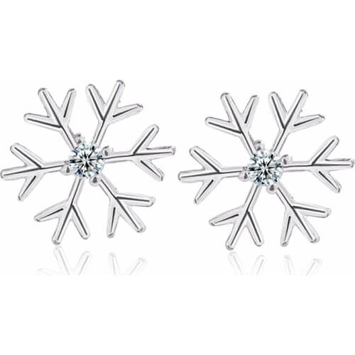 925 Sterling Silver Zircon Snowflake Stud Earrings For Women Party Anniversary Wedding Christmas Jewelry A136