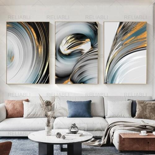 Abstract Canvas Print Paintings Gold Blue Foil Poster Morden Wall Art Pictures on Canvas for Living Room Office Home Decoration